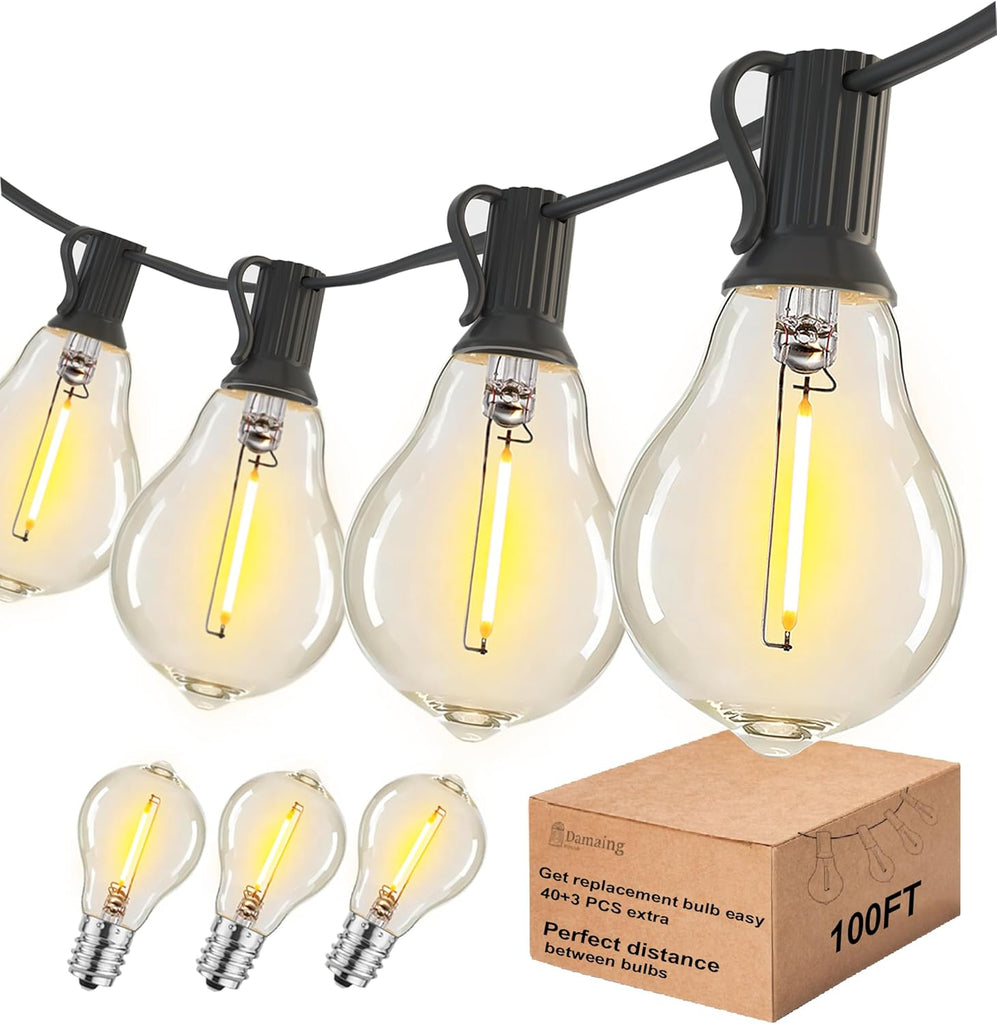 100' Outdoor String Lights -  Waterproof with 43 Shatterproof Bulbs