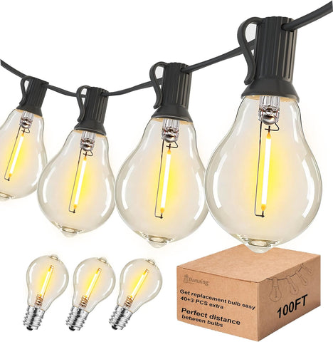 100' Outdoor String Lights -  Waterproof with 43 Shatterproof Bulbs