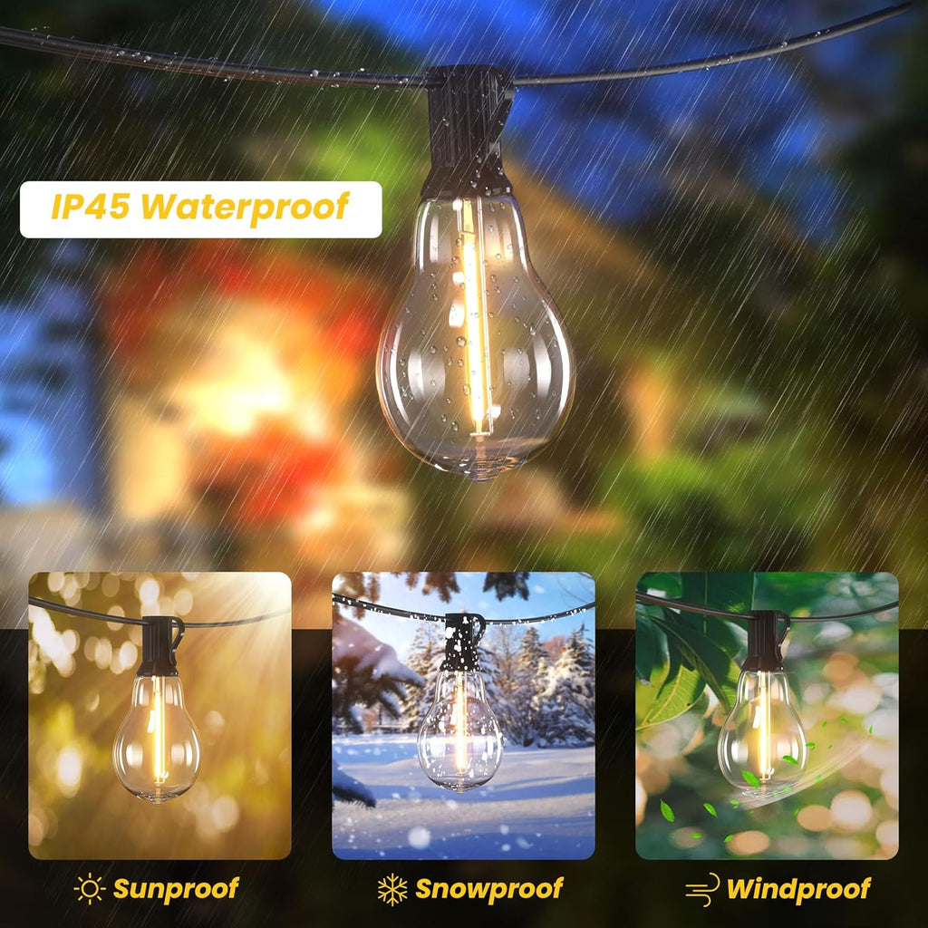 100' Outdoor String Lights -  Waterproof with 43 Shatterproof Bulbs