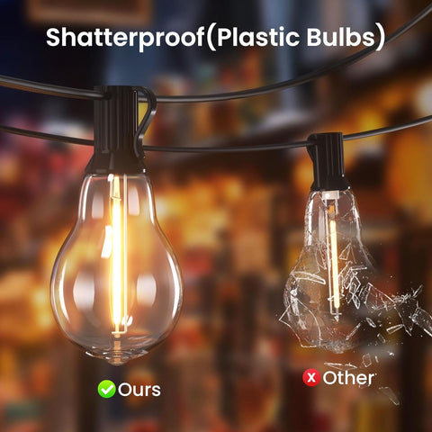 100' Outdoor String Lights -  Waterproof with 43 Shatterproof Bulbs
