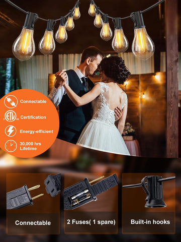 100' Outdoor String Lights -  Waterproof with 43 Shatterproof Bulbs