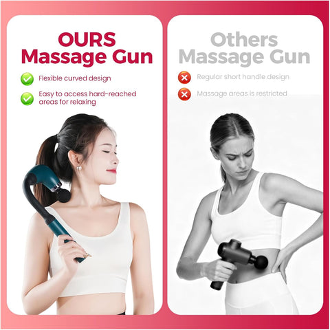 Deep Tissue Massage Gun for Back & Full Body – Long Handle Percussion Muscle Massager with 4 Replaceable Heads, Adjustable Speeds & Quiet Motor – Relieve Muscle Pain, Soreness & Stiffness (Silver)
