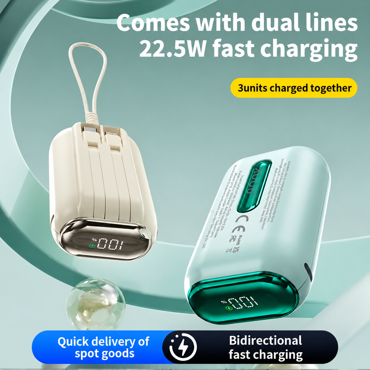 10,000 mAh Portable Power Bank - USB-C & Lightning