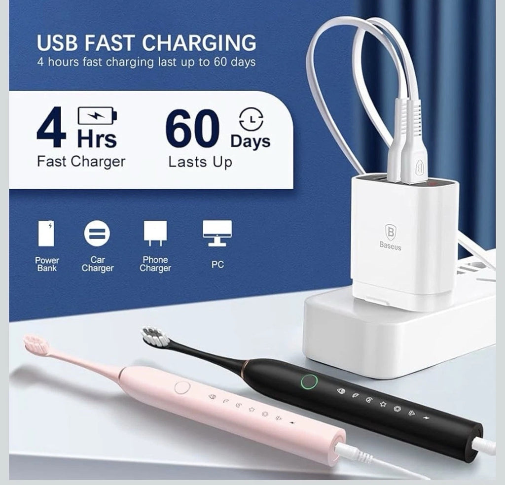 Rechargeable Ultrasonic Electric Toothbrush - IPX7 - Two Pack