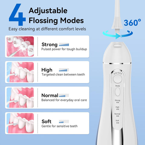 ToFlow Portable 4-Mode IPX7 Cordless Dental Flosser - 6 Piece Set