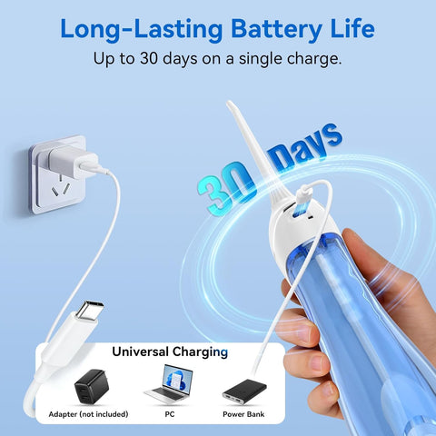 ToFlow Portable 4-Mode IPX7 Cordless Dental Flosser - 6 Piece Set