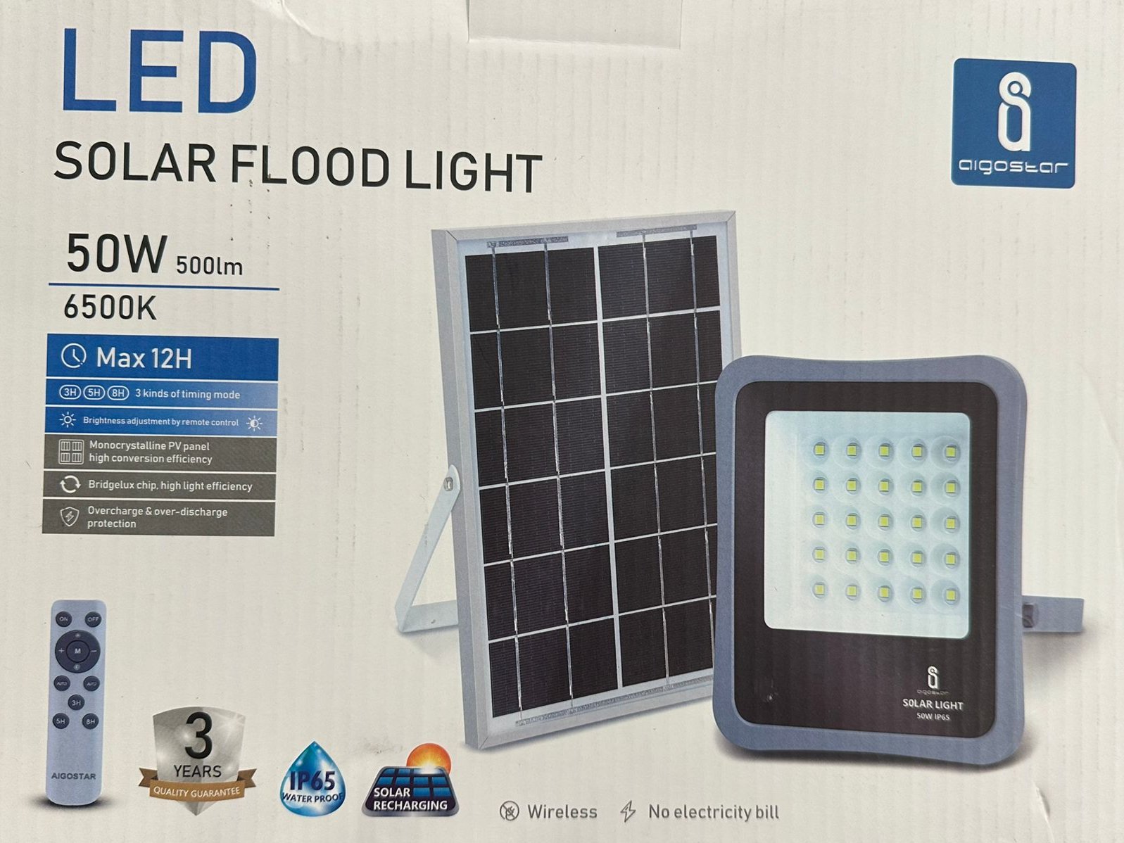 LED Solar Floodlight Gray 50W with Remote